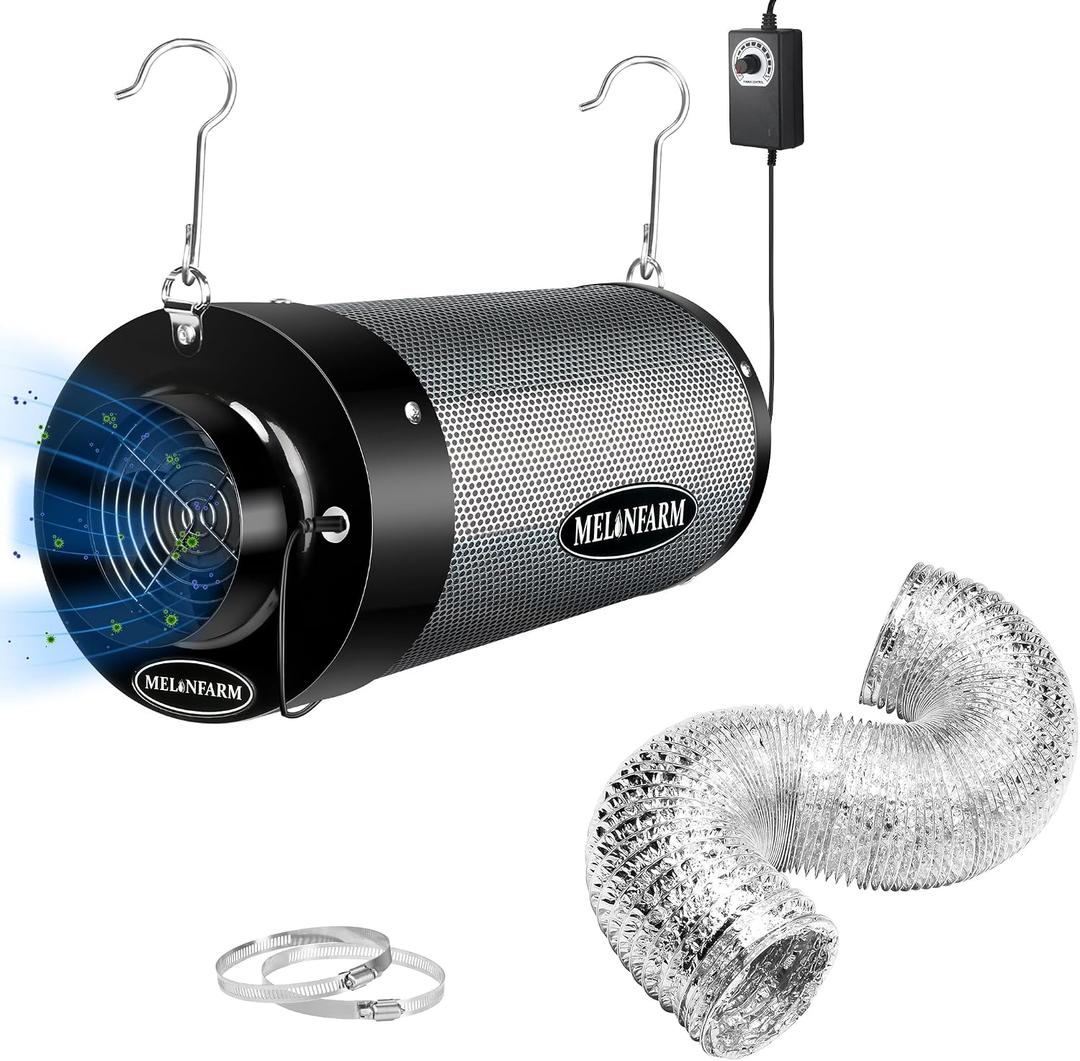 Air Filtration Kit 6", Built-in 14cm Fan Low Nois Carbon Filter with 12-Speed Controller, 8' Ducting, Cooling & Ventilation System for Grow Tents, Indoor Gardening, Hydroponics 6x13.4"