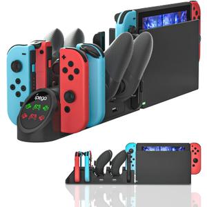 Charging Dock for Nintendo Switch Controllers  6-in-1 Fast Charging Station for 4 Joy-Cons & 2 Pro Controllers  Compact Organizer with LED Indicators, Compatible with Original Nintendo Switch Dock (Black)