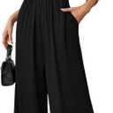 LOOKBOHO Women Dressy Casual Jumpsuits Elegant High Waist Side Ruched Romper Summer Short Sleeves Wide Leg Pants (Black, S)