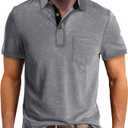 Men's Casual Polo Shirts Classic Button Basic Short Sleeve Shirt Solid Color Cotton Tees Golf Stylish Tops, Medium 