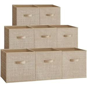 SONGMICS Storage Cubes, 13 x 13 x 13 Inches Non-Woven Fabric Bins with Double Handles, Set of 4 Closet Organizers for Shelves, Foldable, for Clothes, Sand Beige UROB833K03