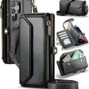 Crossbody Wallet Case Compatible with Samsung Galaxy S22 Ultra 5G RFID Blocking 10-Card Holder Soft PU Leather Magnetic Snap Strap Zipper Pocket Phone Case Fit for Galaxy S22 Ultra - Black