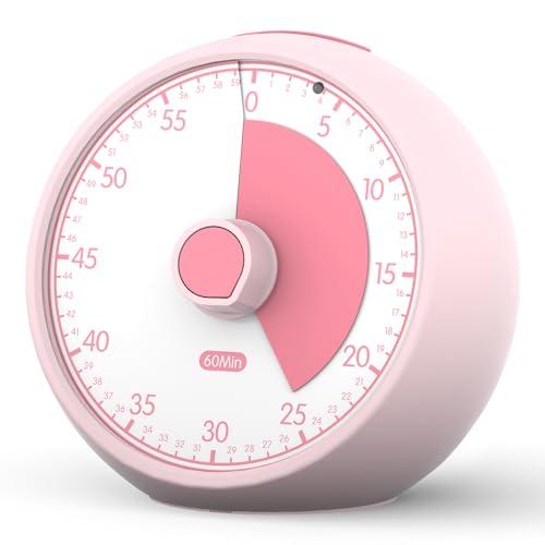 Conchstar Visual Timer for Kids 60-Minute - Countdown Timer with Optional Alarm, Focus Tool for ADHD & Autism, Time Management for Homework, Chores, Office, Kitchen, Teaching & Study Routines (Pink)