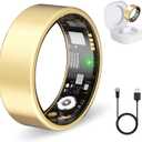 Smart Health Rings for Women & Men Fitness Ring with Heart Rate, Blood Oxygen, Step Tracker Ring, Sleep Tracker, IP68 Waterproof Smart Ring for iOS & Android,No Subscription Fee(Gold, 8#)
