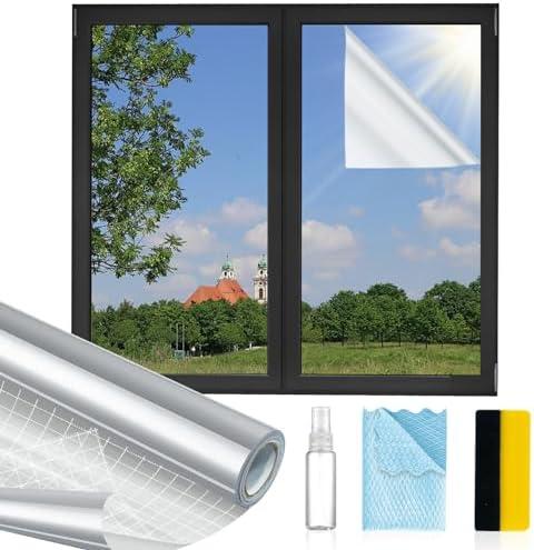 MAGIDEKOR Window Privacy Film One Way, Reflective Mirror Window Film Daytime Privacy, UV Sun Blocking Heat Control Static Cling, Window Tint for Home Office - 35.4 Inch X 6.5 Feet