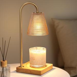 Amber Candle Warmer Lamp-Dimmable Candle Lamp with Timer, Christmas Birthday Gifts for Women, House Warming Gifts for New Home Bedroom Decor, Vintage Wax Warmer for Scented Wax (Amber Dots-Wood)