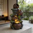 4-Tiered Outdoor Tabletop Water Fountain 17.9 | Indoor Waterfall Feature, LED Lights, Resin, Relaxation Decor, Home, Office, Yard and Garden