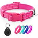 azuza Reflective Dog Collar with Airtag Holder, Soft Neoprene Padded Pet Collar with ID Tag Ring, Adjustable for Small Dogs, Hot Pink, S