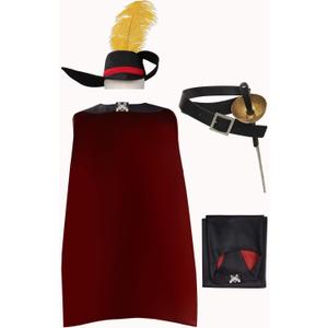 Kids Cosplay Sword Cape Costume Cat Hat in Boots Outfit Leather Belt Full Set Accessories, Size 100