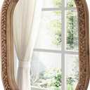 Rustic Oval Rattan Mirrors for Wall 16 X 24 Inch, Hanging Wood Frame Mirrors for Bedroom, Handmade Unique Coastal Mirror Wall Decorative for Bathroom Entryway, Horizontal or Vertical