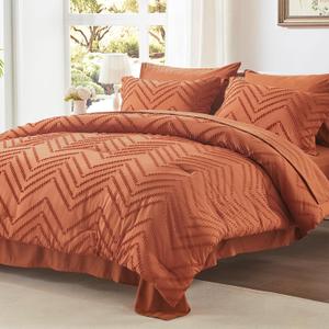 Anluoer King Bed in a Bag 7 Pieces, Burnt Orange Tufted Comforter Set with Comforter, Pillow Shams, Pillowcases, Flat Sheet, Fitted Sheet