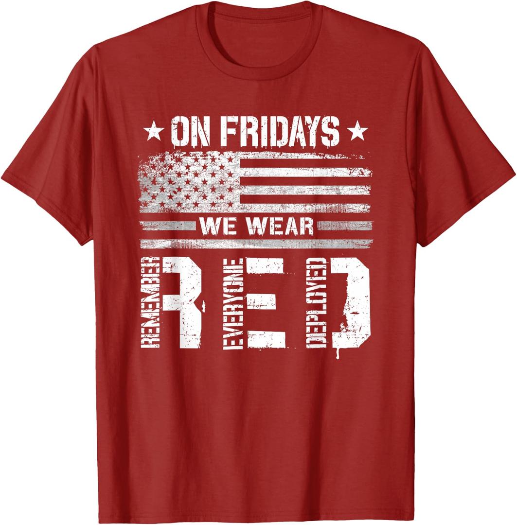 On Friday We Wear Red American Flag Military Supportive T-Shirt (Red) XL