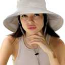 Sun Hats for Women Gardening Hat Wide Brim Ponytail Beach Sun Protection Breathable Cotton Summer Hat with Fold-Up Brim Size M