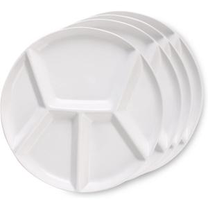 Artestia Fondue Plates Divided 5-Sections Round Ceramic Dinner Plates Set of 4, Chip & Dip Serving Trays Perfect for Serving Fondue Food, Sauces and Condiments