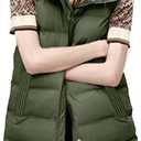 Tanming Women's Long Puffer Vest Casual Sleeveless Puffy Jacket with Removable Hood, M, Army Green