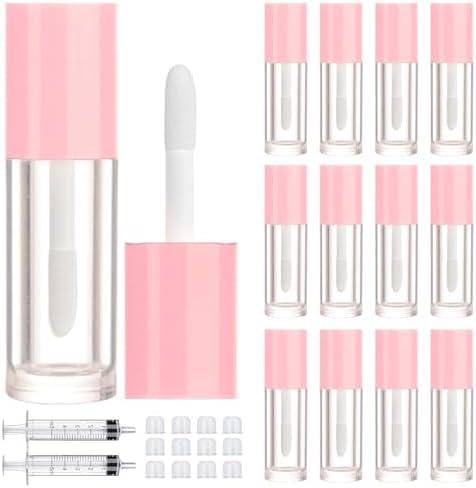 2.5ml 11 PCS Empty Lip Gloss Tubes with Wand Lip Gloss Containers Cute 0.08oz Clear Refillable Lipgloss Making Supplies Kit for DIY Makeup+ 2pcs Syringes (Pink)
