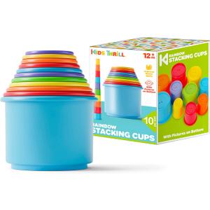 KIDSTHRILL Rainbow Colors Baby Stacking Cups for Toddlers, Tall Baby Stacking Toys Nesting Cups, Drain Holes for Bath Toys, Educational & Motor Skills Sorting & Nesting for 1 2 3 Years Old