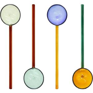 4-Pack Cute & Beautiful Handmade Colorful Glass Stirring Spoons - Reuseable High Borosilicate Glass Spoons for Coffee Tea Cocktails Desserts (Assorted Vibrant Tones) (Style: A)