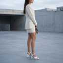 Women's Platform Heels Chunky Heeled Sandals, Ankle Strappy Round Open Toe Dressy Shoes Wedding Party High Pump Heels for Women. (9.5, White 086)