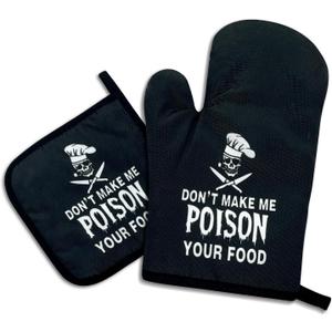 Don't Make Me Poison Your Food,Funny Oven Mitts and Pot Holders,Silicone Non-Slip Oven Mitts,Chef Gift,Housewarming Gift Ideas,Cooking Baking BBQ Gifts