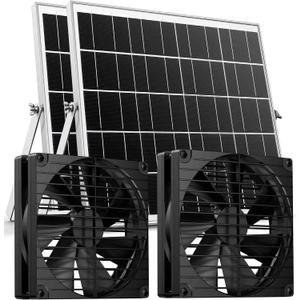 7 Inch 44W Solar Powered Two Fan Exhaust Vent Large Airflow for Outside Greenhouse Chicken Coop Shed Trailer, IPX7 Waterproof Brushless DC Motor 16.5 Ft On/Off Switch Cable