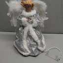 WIOR 12Inch Angel Christmas Tree Topper with White Feather Wings, Led Lighted Xmas Tree Topper Angel Figurine Ornament Christmas Tree Decorations for Home Holiday Party Wedding Christmas Decor, Silver