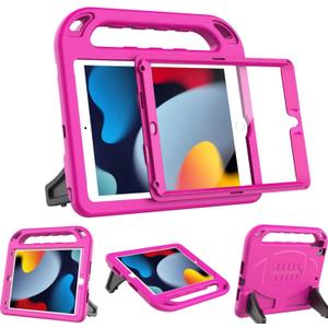 BMOUO Kids Case for iPad 9th/8th/7th Generation (iPad 10.2 Inch, 2021/2020/2019) with Built-in Screen Protector, Durable Shockproof Handle Stand iPad 9th 8th 7th Generation Case for Kids, Rose