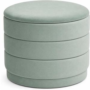 Round Storage Ottoman, 22.8" Velvet Footstool, Sage Green, 23"D x 23"W x 17"H