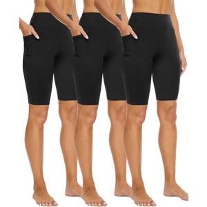 3 Pack Biker Shorts for Women  8"/5"/3" High Waisted Tummy Control Workout Yoga Running Athletic Shorts (Large-X-Large, Black/Black/Black)