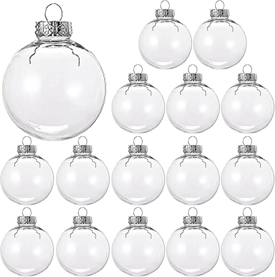 15 Pcs DIY Clear Fillable Christmas Ornaments, 2.36Inch Transparent Shatterproof Plastic Christmas Decorative Balls for Christmas, Halloween, Birthday, Wedding Decor, DIY Crafts Decorations (60 mm)
