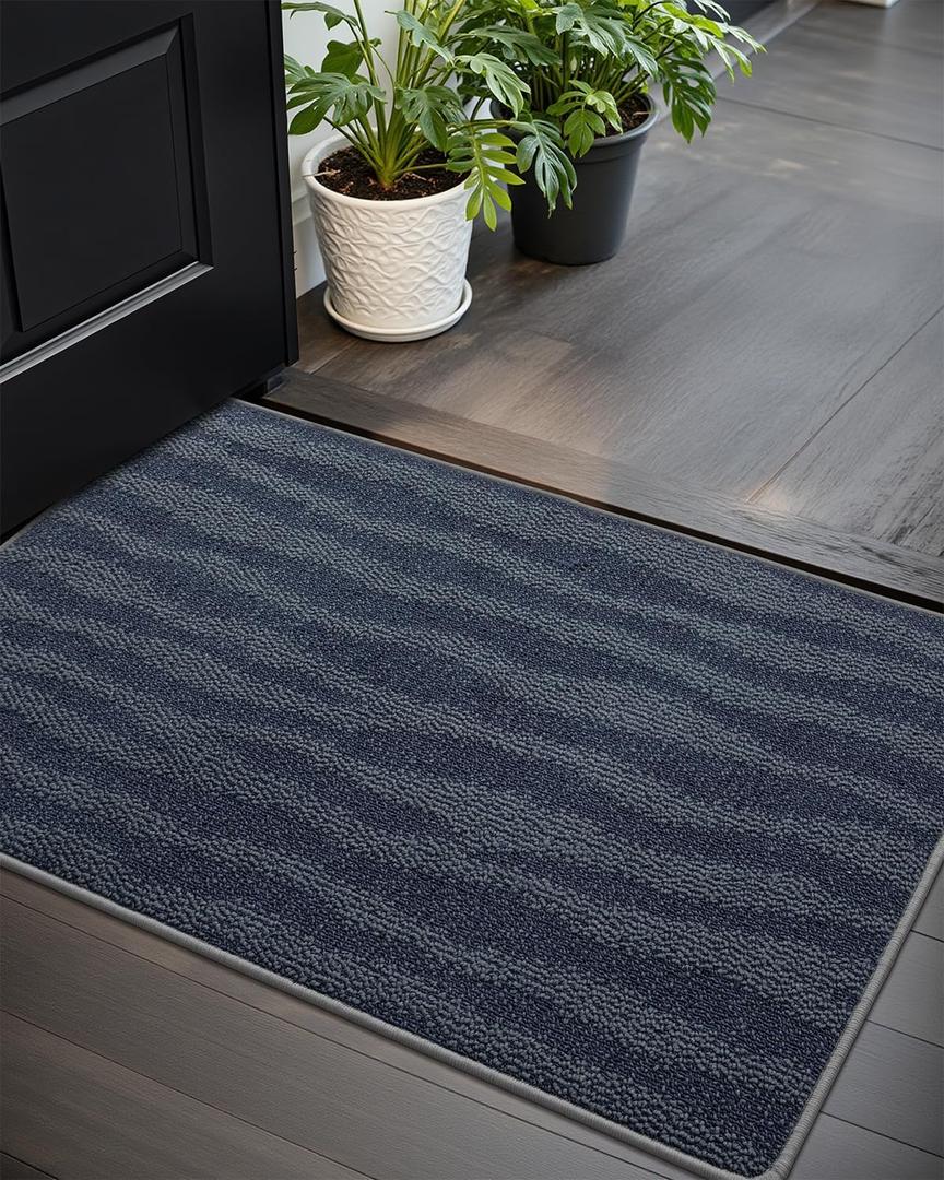 LUMI Ultra Thin Door Mat Indoor Entrance, Washable Entryway Mat with Non Slip Rubber Backing, Stain&Fade Resistant Doormat for Floor, Hallway, Porch, 20"x32", Wave