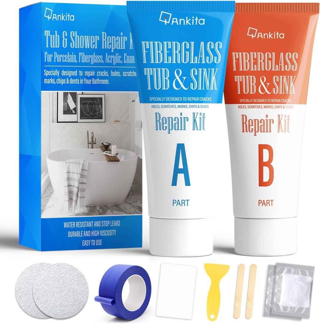 Tub Repair Kit White, Tub Chip and Bathtub Repair Kit for Enamel, Fiberglass, Acrylic, Porcelain, Patch and Repair Chips, Crack, Scratches, Rust, Holes on Tubs, Toilet, Sink, Shower, Tray in Bathroom