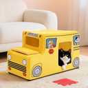 Cute Cat Beds Kitten Beds, Soft Small Dog Beds, Washable Pet Beds for Puppy and Kitty, Funny School Bus Cat Cave, 23 Inches
