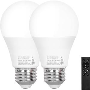 Brilvibera A19 LED Light 2 Bulbs with 1 Remote Control, 9W LED Bulbs, E26 Base, 805 LM, Dimmable Stepless 2700K-6000K, 25000 Hours Lifespan, Light Bulb for Floor Lamp, Pendant Lamp, Table Lamp