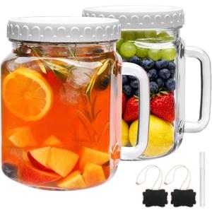 Brajttt 2 Pack Wide Mouth Mason Jars,74oz Large Mason Jar with Handle,Sun Tea Glass Jar for Outside,Glass Food Storage Jars For Juice,Sugar, Flour, Pickle, Coffee, Candy