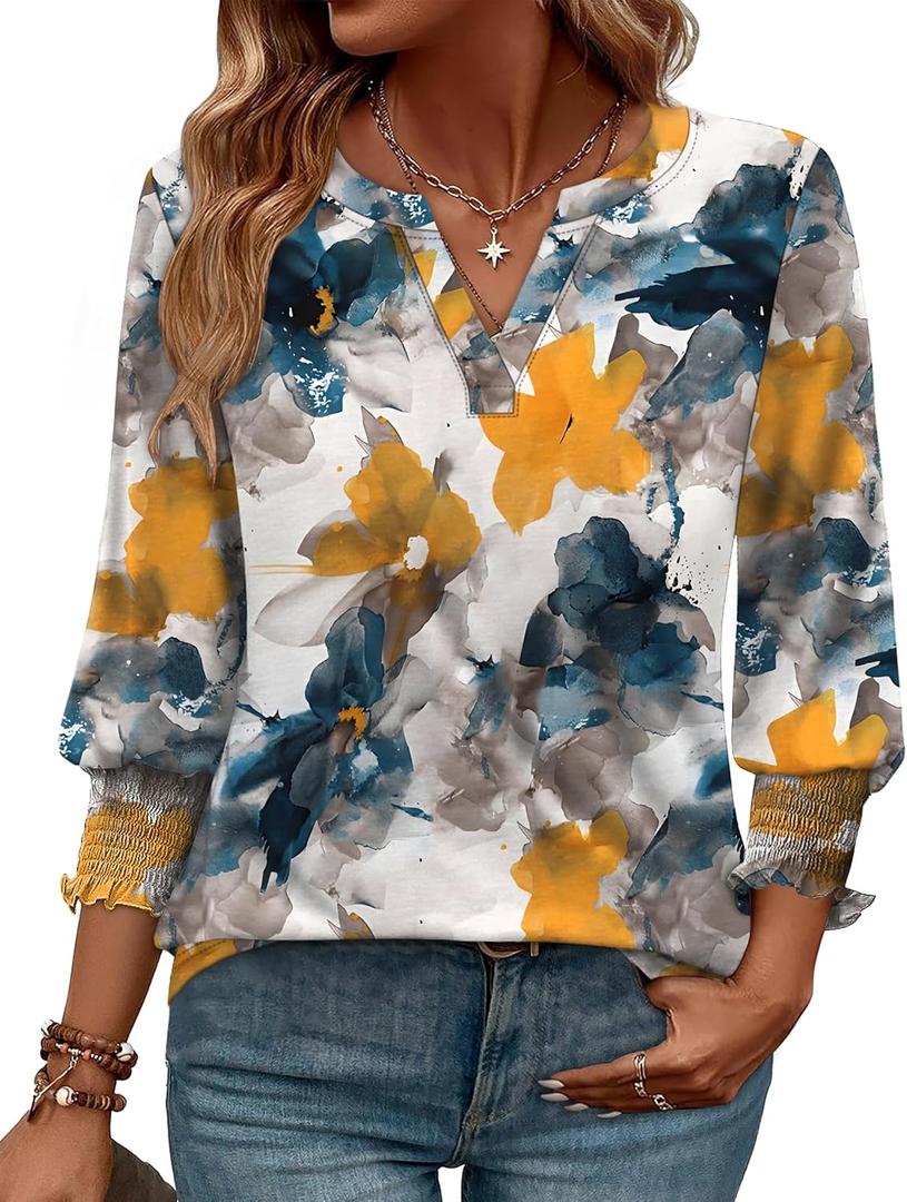 WIHOLL 3/4 Length Sleeve Womens Tops Summer Shirts Spring Vacation Outfits Dressy Casual Trendy Fall S-3XL (White, S)