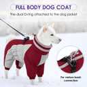 Full Body Dog Coat - Warm Fleece Jacket for Large Dogs, Turtleneck Winter Coats with Harness, Reflective Windproof Dog Snowsuit with Legs for Labrador,Golden Retriever, Burgundy 2XL