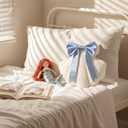 Novabright Seashell Decorative Pillow with Blue Bow - 13 Inch Soft Plush Shell Shaped Throw Pillow Sea Ocean Coastal Beach Decoration for Coastal Beach Decor Couch Bed Chair