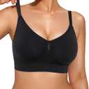 Popilush Comfortable Bras for Women Wireless Bralettes Seamless Black XXL (Black, XXL)