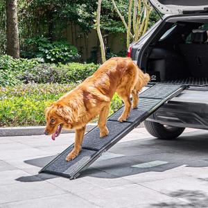 CO-Z Dog Ramp for Car, 63" Folding Pet Ramps for Large Dogs up to 200 lb, Portable Dog Pet Stairs Ramp for SUV Truck Bed Couch, Indoor and Outdoor Use with Non-Slip Rug Surface (63" L x 17" W)