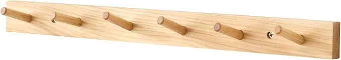 Wall Mounted Coat Rack 24 inches, Hickory Wood Wall Coat Hooks with 6 Hooks, Wooden Coat Hanger for Hanging Clothes Robes Towels Hats, Natural