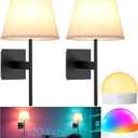 Battery Operated Wall Sconces Set of Two, 12000mAh Wireless Rechargeable Battery Wall Lights with Remote, Magnetic bulbs 15 Colors, Cordless Dimmable Wall Lamp for Hallway, Bedroom, Living Room, Decor (Black-2pack)