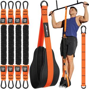 Pull Up Assistance Bands Set - 4 Heavy Duty Resistance Bands 300lbs, Adjustable Weight/Size with Footrest for Home Gym Strength Training (Orange)