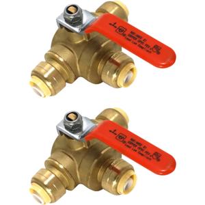 2 Pcs XFITTING Push Fit 1/2 Inch x 1/2 Inch Push Fit x 1/2 Inch Push Fit 3 Way Tee Valve, 28-5-8=2XX
