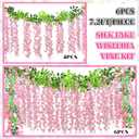 Suncalla 6 Pcs Wisteria Hanging Flowers Vines Fake Hanging Flowers Garland Artificial Wisteria Vines for Wedding Arch Party Home and Garden Decor Table Backdrop (Pink)
