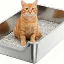 Stainless Steel Litter Box,Extra Large Metal Cat Litter Box with High Sides for Indoor Big Cats,Jumbo XL Washable Kitty Litter Boxes with Low Entry for Kittens&Senior Cats,Non Stick (Short-Side Entry)