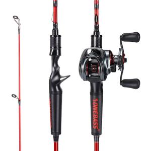 One Bass Fishing Rod and Reel Combo, IM7 Graphite 2 Pc Blank Baitcasting Combo, Spinning Rod with Super Polymer Handle (6'0"-M-Fast, Red- Casting- Right Handed)