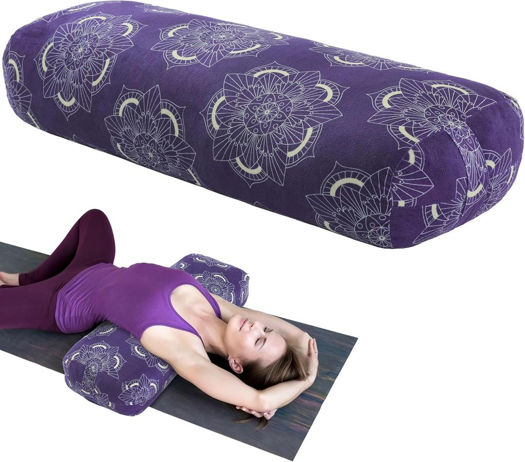 MABOZOO Yoga Bolster Pillow, Rectangular Yoga Bolster for Restorative & Meditation, Professional Meditation Cushion with Carry Handle (25 inch, Purple)