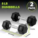 HANDBODE Hex Dumbbell Set,8 lb Rubber Encased Exercise & Fitness Dumbbells, Weights Dumbbells Set of 2, Hand Weight for Strength Training, Chrome Handle