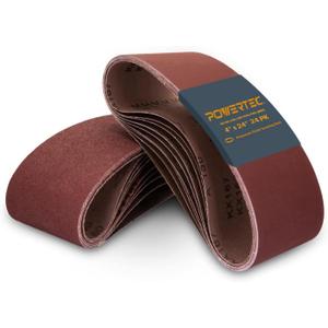 POWERTEC 4 x 24 Inch Sanding Belts, 4 Each of 60 80 120 180 240 400 Grits, 24PK, Aluminum Oxide Belt Sander Sanding Belt Assortment, Sandpaper for Makita Belt Sander (110002-P2) (60- 400 Grit,24pk)